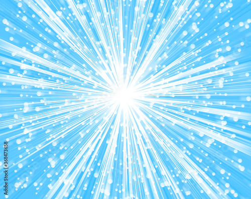ブルーの背景に泡と放射状ライン