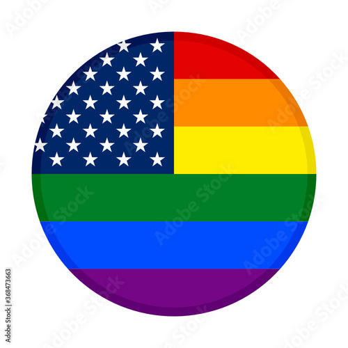 round icon with united states of america with rainbow flag, isolated on white background