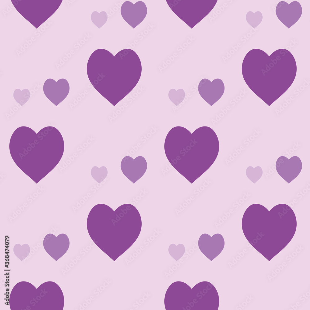 Seamless pattern with simple purple hearts on light pink background. Vector image. Seamless pattern with simple purple hearts on light pink background. Vector image.