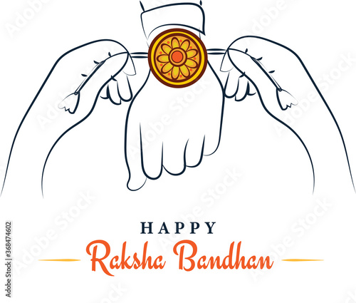 Happy Raksha Bandhan, sister tying rakhi to brother sketchy greeting poster, card, vector illustration