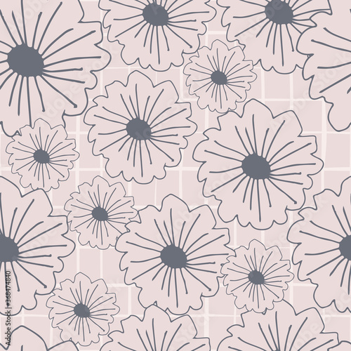 Daisy flowers seamless pattern on lines background. Modern botanical design for fabric