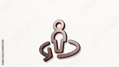 single neutral rotate made by 3D illustration of a shiny metallic sculpture on a wall with light background. icon and isolated