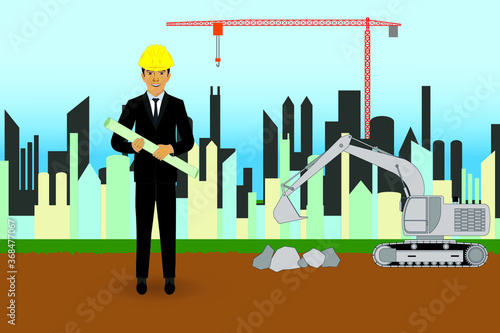 real estate developer or architect or construction engineer draw in cartoon vector