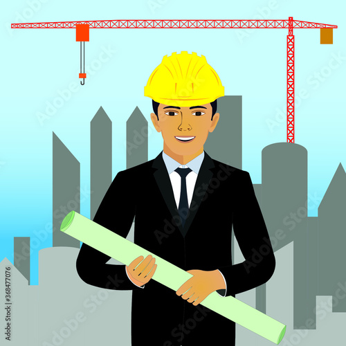 real estate developer or architect or construction engineer draw in cartoon vector