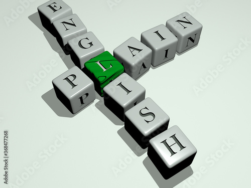 plain English combined by dice letters and color crossing for the related meanings of the concept. background and illustration