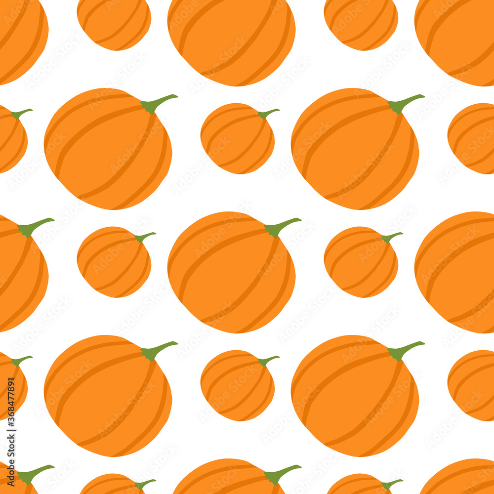 Isolated seamless pumpkin abstract flat pattern. Bright orange elements on white background. Stylized artwork.