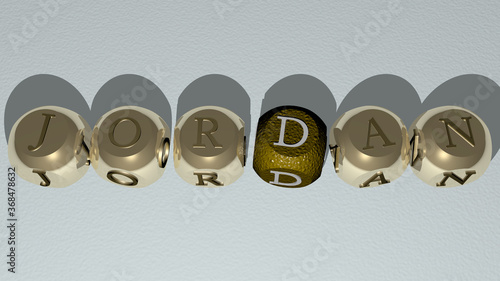 jordan combined by dice letters and color crossing for the related meanings of the concept. ancient and city