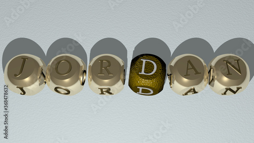 Billede på lærred jordan combined by dice letters and color crossing for the related meanings of the concept