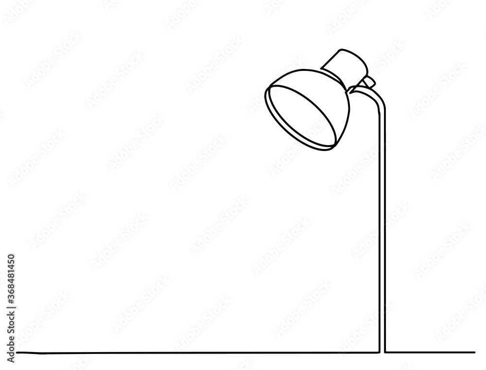 Continuous one line drawing. Lamp on the table. Vector illustration. One  continuous drawn line art doodle linear, hand, lamp, white, light, home,  background. isolated image hand-drawn outline Stock-Vektorgrafik