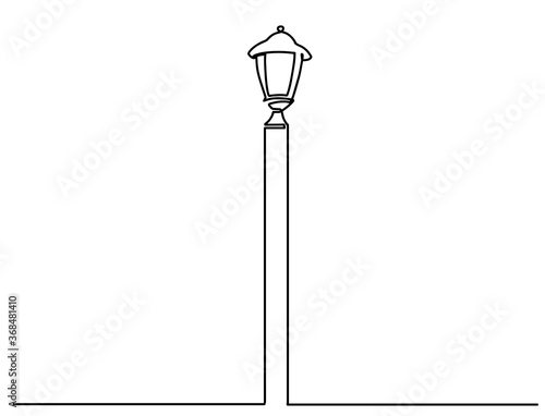 City street lantern. Streetlight vintage lamp icons isolated on white background. Flat thin line design. Vector illustration of traditional street lamps. One line drawing of city lantern