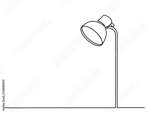 Continuous one line drawing. Lamp on the table. Vector illustration. One continuous drawn line art doodle linear, hand, lamp, white, light, home, background. isolated image hand-drawn outline