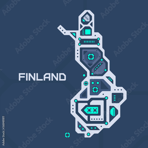 Wallpaper Mural Abstract futuristic map of Finland. Mechanical circuit of the country. Technology space background. Torontodigital.ca