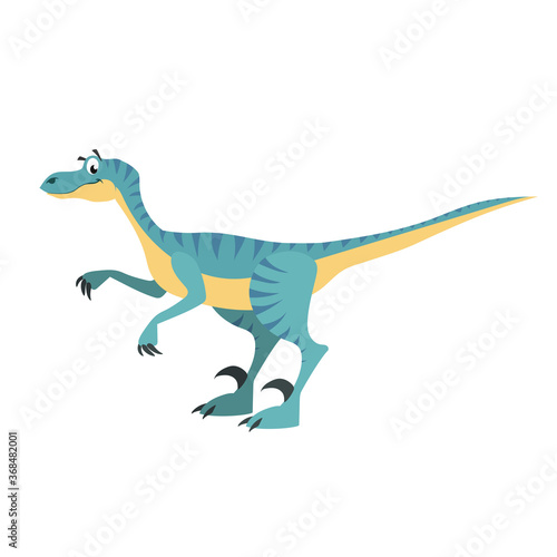 Cartoon velociraptor. Flat simple style carnivore dinosaur. Jurassic world predator animal. Vector illustration for kid education or party design elements. Isolated on white background.
