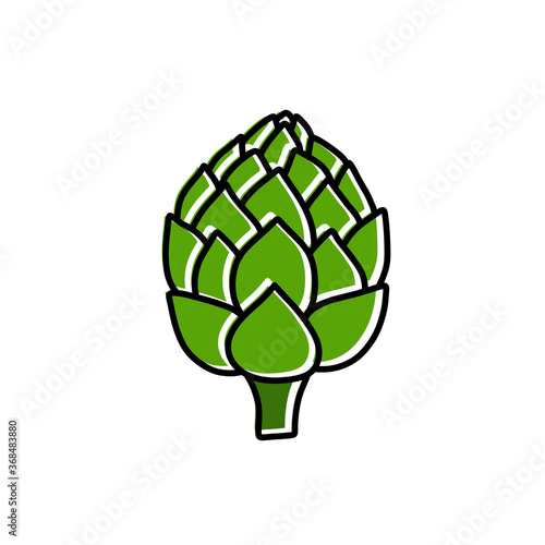 artichoke doodle icon, vector color line illustration