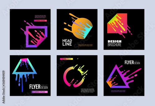 Set of template with paint dripping splash logo on black background.