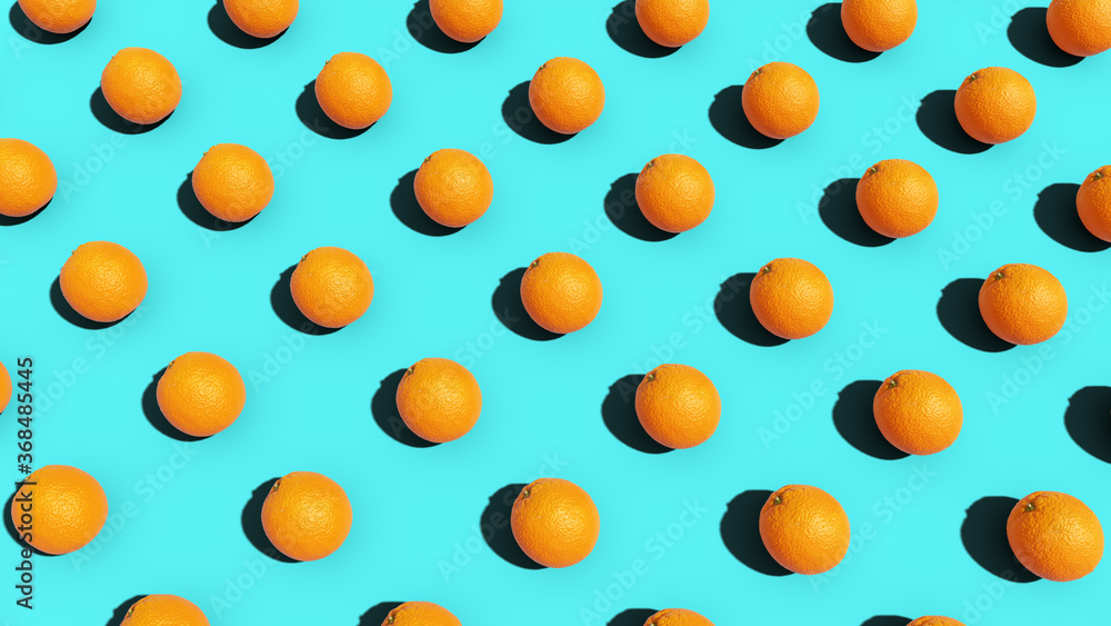 Modern summer minimalist fruits tropical pattern of fun oranges bright light cyan blue background. Modern summer minimalist fruits tropical pattern of fun oranges bright light cyan blue background.