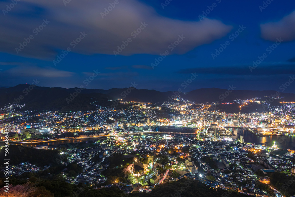 Nagasaki Night View from Mt. Inasa (Inasayama) in Nagasaki, Japan.