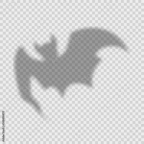 Shadow overlay effect for halloween background with flying scary bat. Mockup of transparent shadow overlay effect and natural lightning. Fear stock vector illustration.