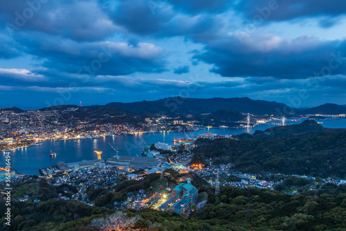 Fototapeta Naklejka Na Ścianę i Meble -  Nagasaki Night View from Mt. Inasa (Inasayama) in Nagasaki, Japan.