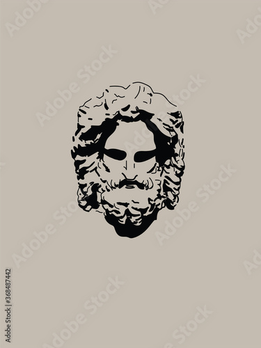 Modern and Minimalist Zeus Vector Art Portrait. Shadow Drawing of Greek God