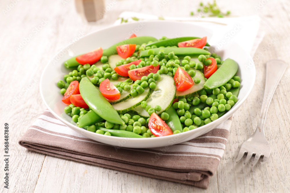 green pea, bean, cucumber and tomato salad