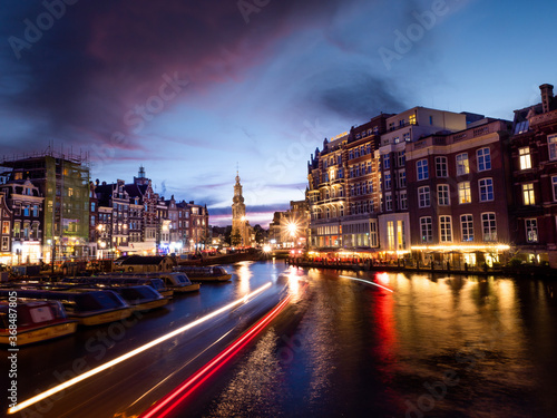 Light trails in a Canal of Amsterdam