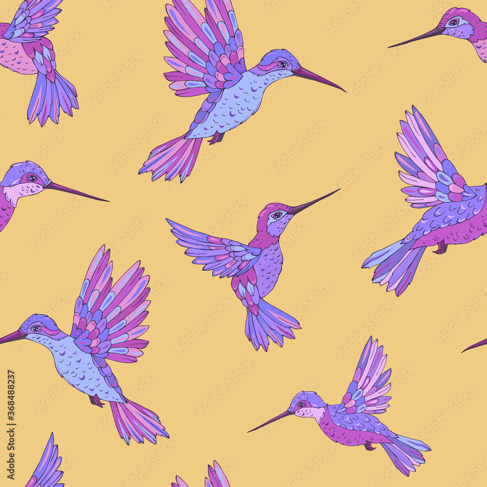 Vector seamless pattern with hummingbird. Decoration print for wrapping, wallpaper, fabric. Seamless vector texture. 