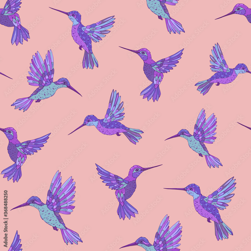 Vector seamless pattern with hummingbird. Decoration print for wrapping, wallpaper, fabric. Seamless vector texture. Vector seamless pattern with hummingbird. Decoration print for wrapping, wallpaper, fabric. Seamless vector texture.