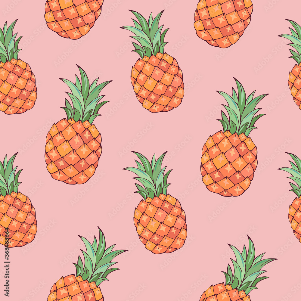 Tropic vector seamless pattern with pineapple. Summer decoration print for wrapping, wallpaper, fabric. Seamless vector texture. Tropic vector seamless pattern with pineapple. Summer decoration print for wrapping, wallpaper, fabric. Seamless vector texture.