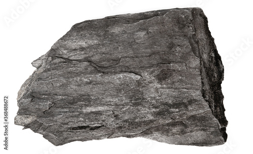 Stone from limestone and shale isolated on white background. Flat stone shale closeup top view.