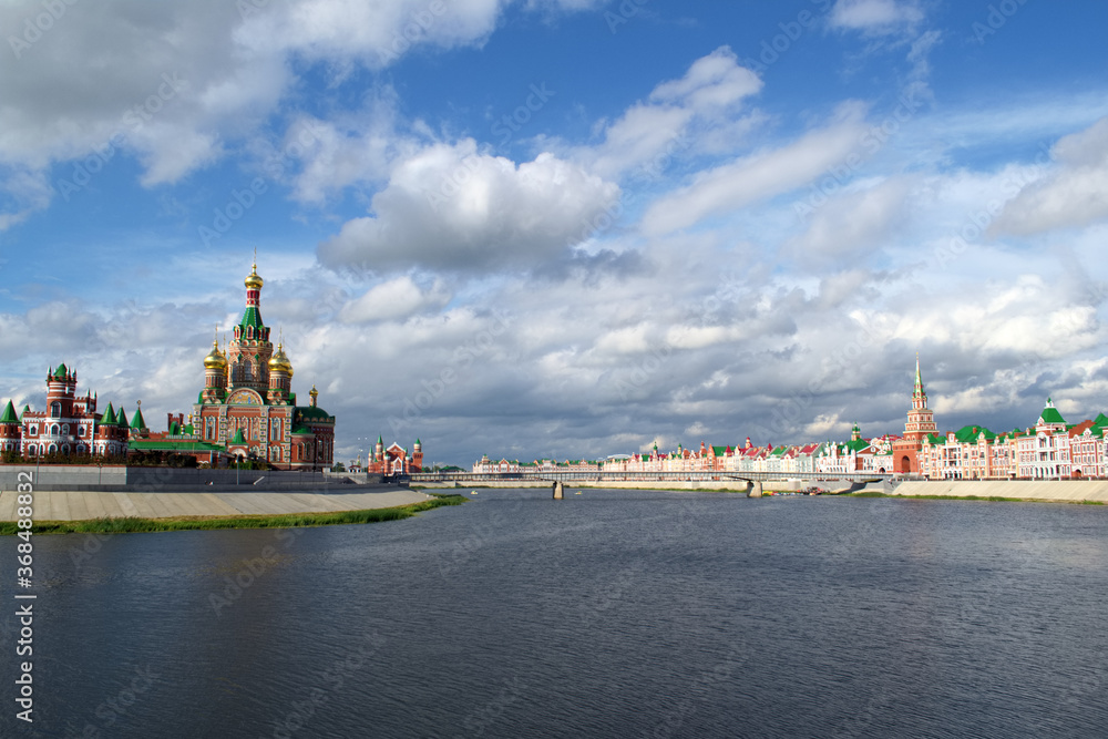 View of the Kremlin city of Yoshkar-Ola in summer in sunny weather