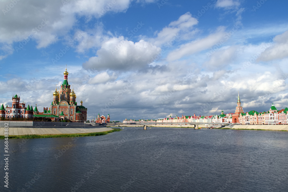 View of the Kremlin city of Yoshkar-Ola in summer in sunny weather View of the Kremlin city of Yoshkar-Ola in summer in sunny weather