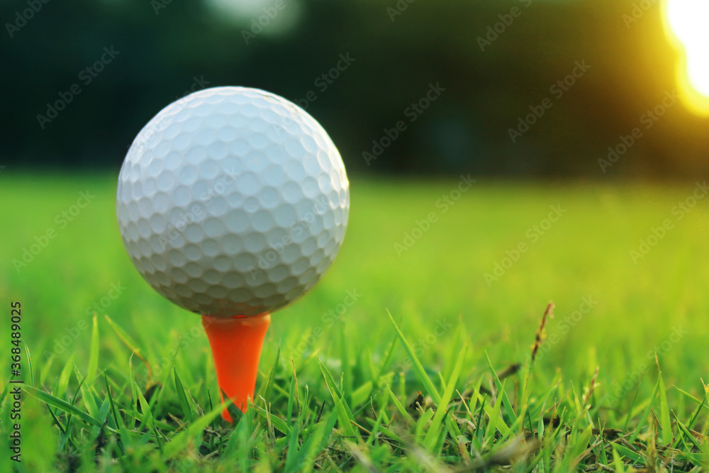 golf ball on tee in a beautiful golf course with morning sunshine golf ball on tee in a beautiful golf course with morning sunshine