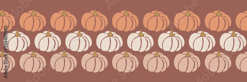 Abstract Pumpkins Seamless vector border. Repeating pattern design for Harvest festival or Thanksgiving day. Feminine earthy colors.