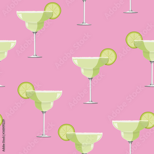 Margarita cocktail seamless pattern. Alcohol drink background.