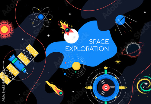 Space exploration - colorful flat design style illustration