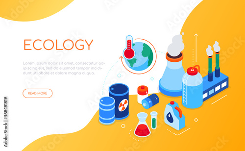 Ecological problems - modern colorful isometric web banner