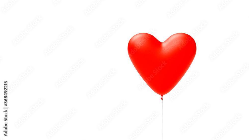 red heart shaped balloon for lovers on white background in studio, web banner or template, 3d rendering