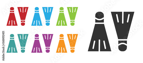 Black Rubber flippers for swimming icon isolated on white background. Diving equipment. Extreme sport. Sport equipment. Set icons colorful. Vector Illustration.