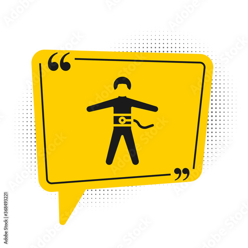 Black Bungee jumping icon isolated on white background. Yellow speech bubble symbol. Vector Illustration.
