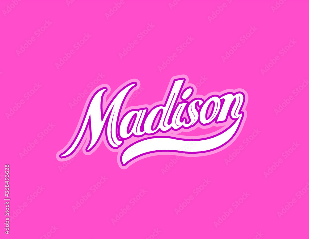 First name Madison designed in athletic script with pink background