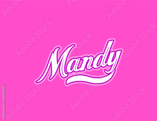 First name Mandy designed in athletic script with pink background