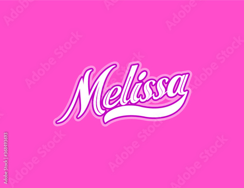 First name Melissa designed in athletic script with pink background