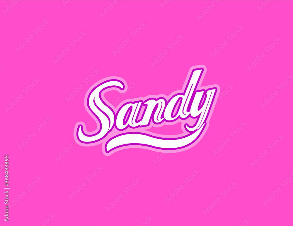 First name Sandy designed in athletic script with pink background