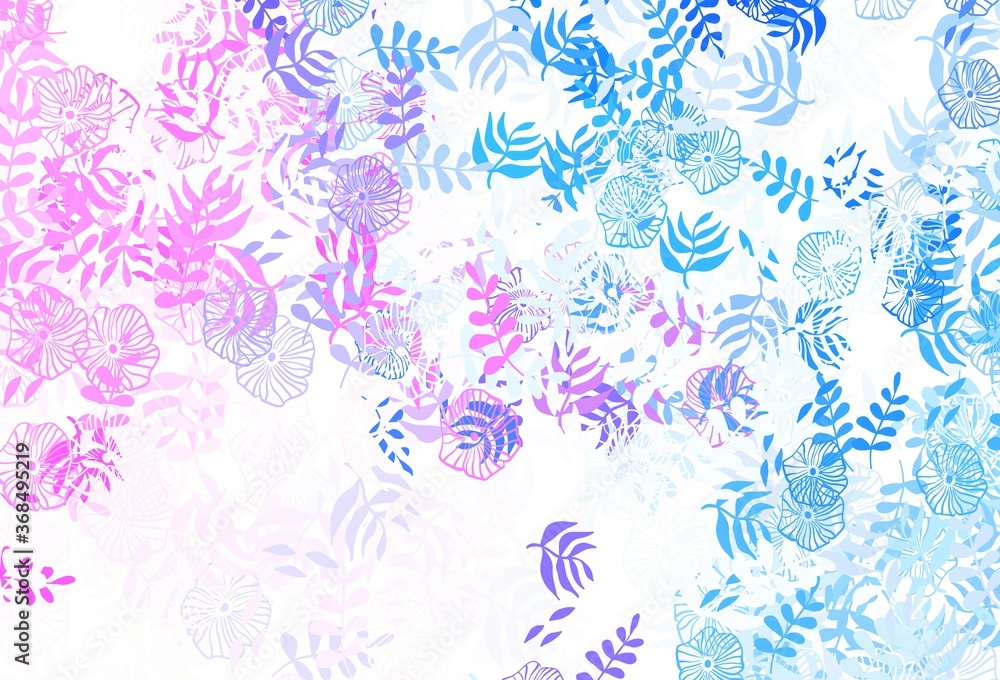 Obraz premium Light Pink, Blue vector doodle pattern with leaves, flowers.