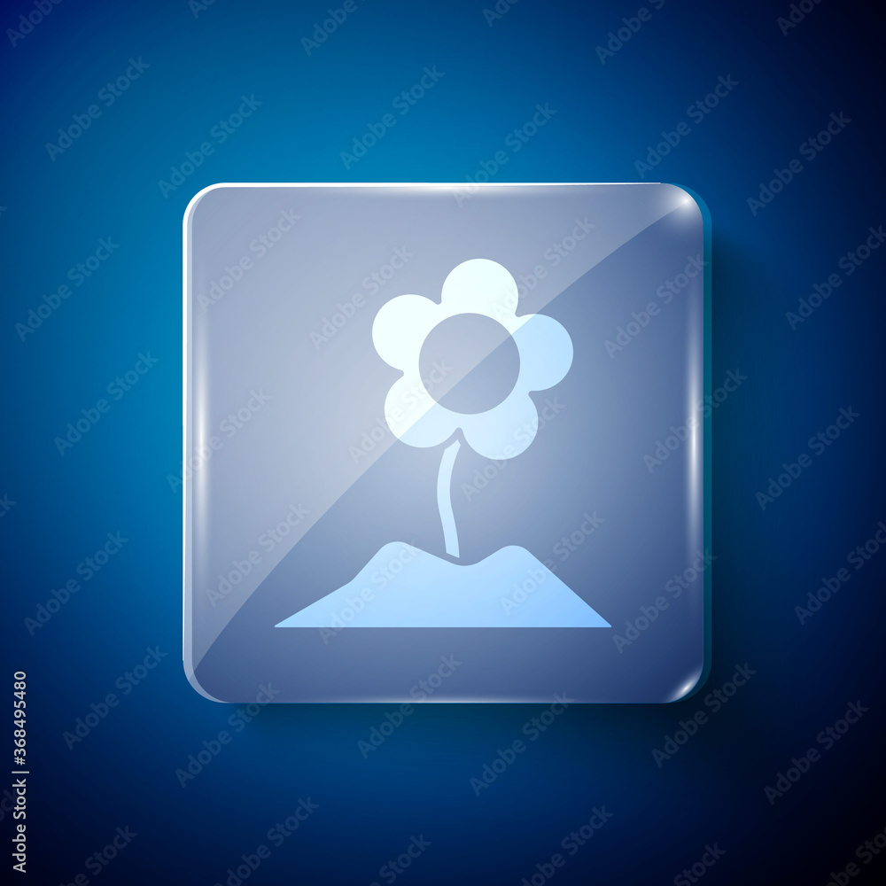White Flower icon isolated on blue background. Square glass panels. Vector Illustration. White Flower icon isolated on blue background. Square glass panels. Vector Illustration.