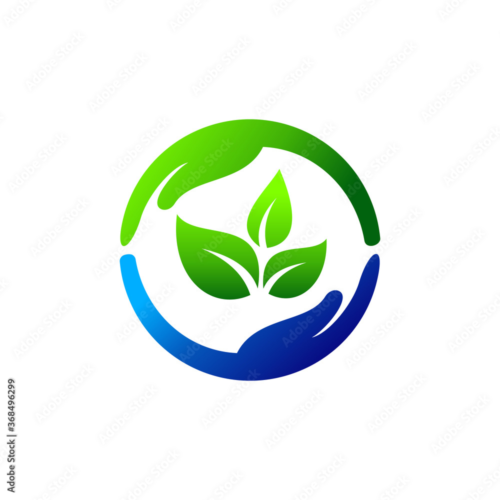 natural care vector, leaf with circle hand vector natural care vector, leaf with circle hand vector