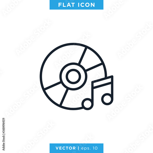 CD Music Icon Vector Design Template. Editable Stroke.