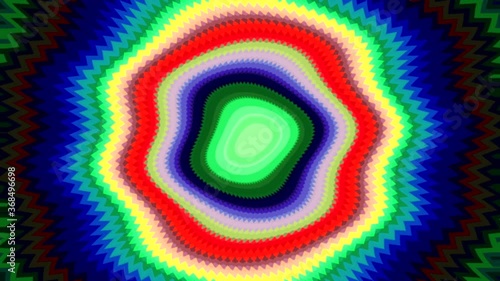  Deformed bullseye fractal with concentric orbits in exploding jagged colors