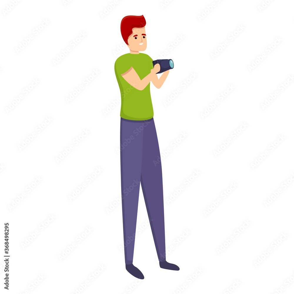 Tourist with camera icon. Cartoon of tourist with camera vector icon for web design isolated on white background Tourist with camera icon. Cartoon of tourist with camera vector icon for web design isolated on white background